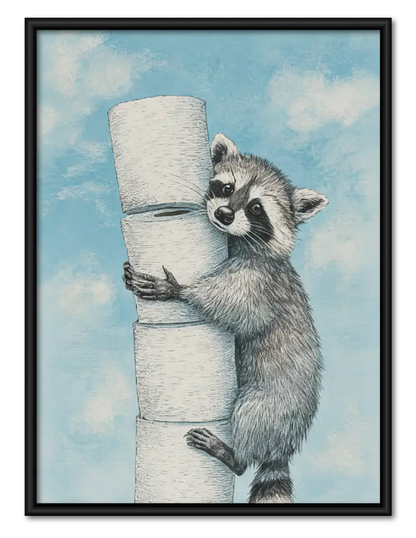 Raccoon Hugging Toilet Paper Wall Art 1