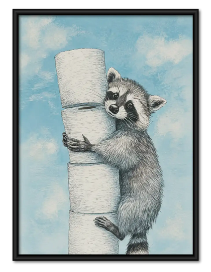 Raccoon Hugging Toilet Paper Wall Art