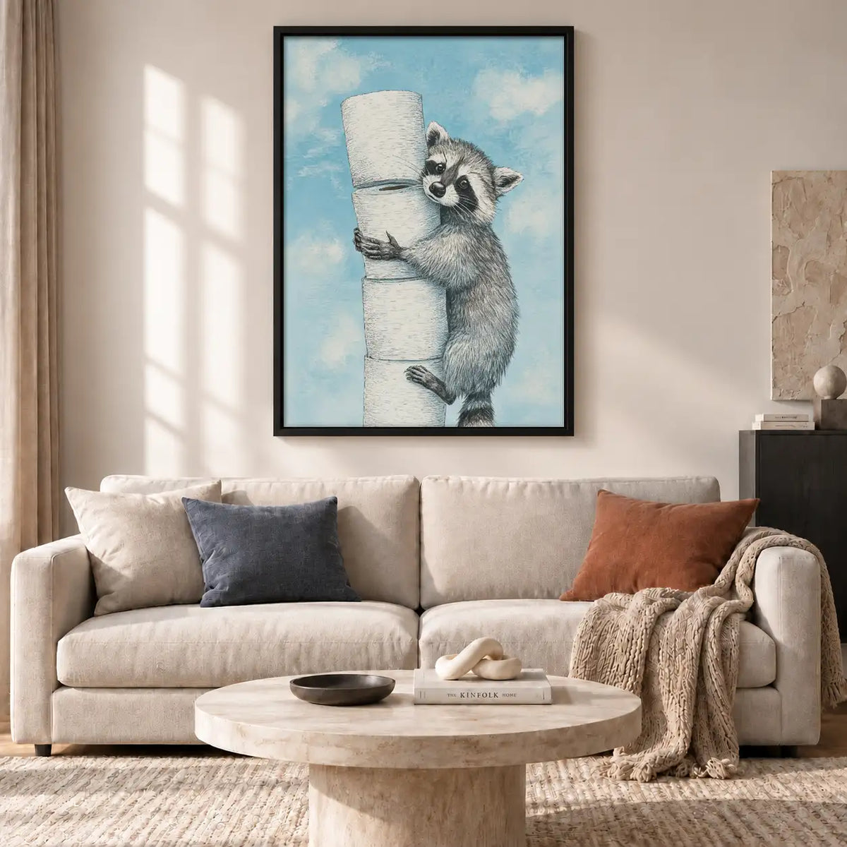 Raccoon Hugging Toilet Paper Wall Art 2