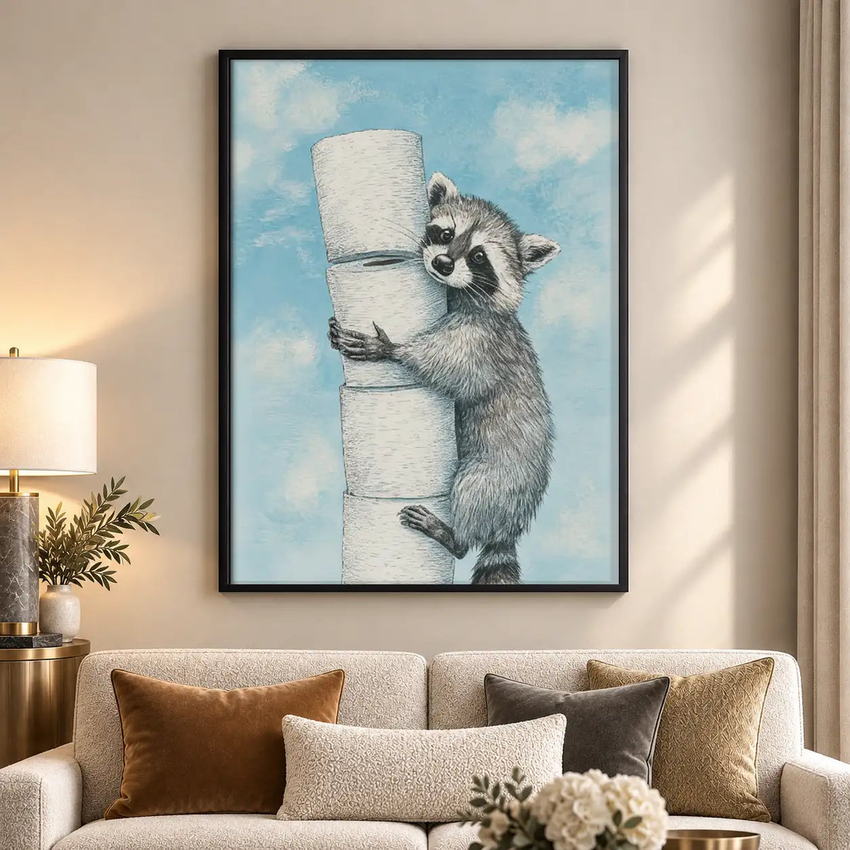 Raccoon Hugging Toilet Paper Wall Art 5