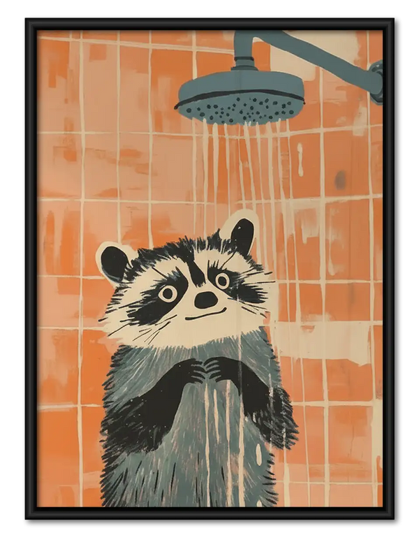 Raccoon Taking Orange Shower Wall Art