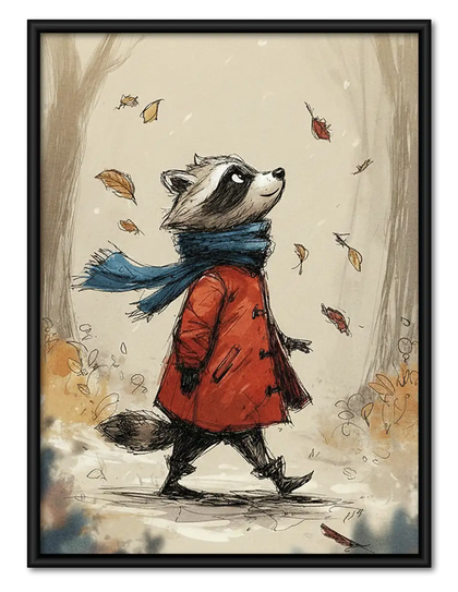 Raccoon Walking Through Autumn Wind Wall Art