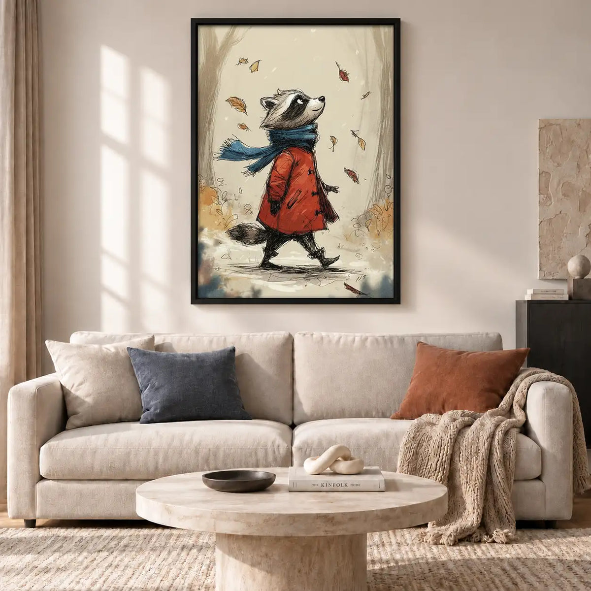 Raccoon Walking Through Autumn Wind Wall Art 2