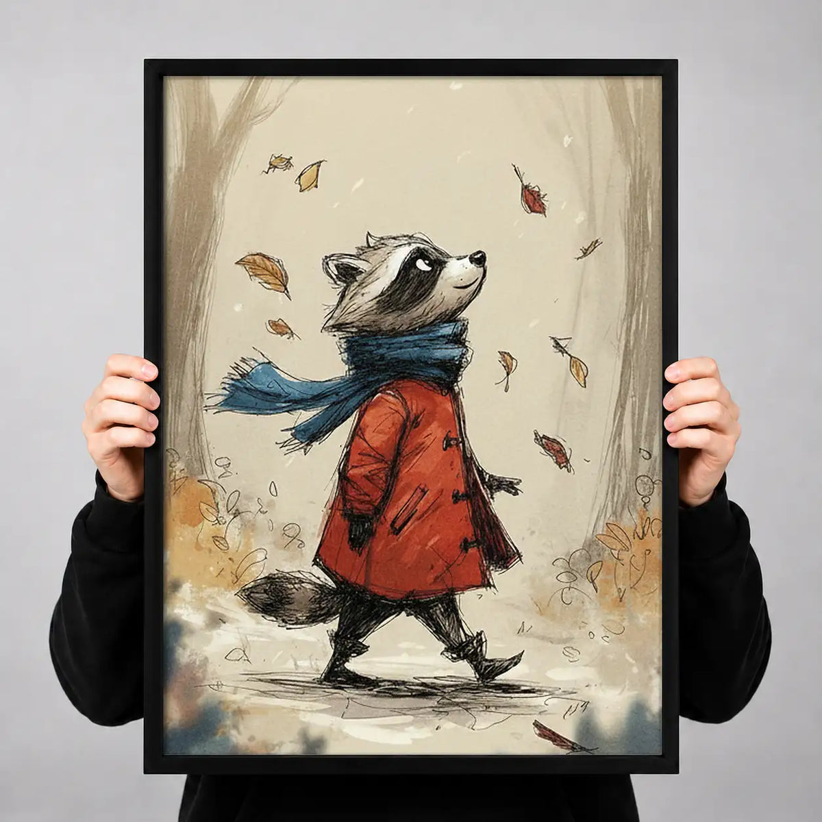 Raccoon Walking Through Autumn Wind Wall Art 3