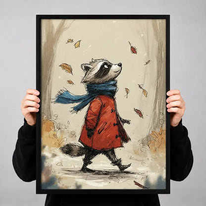 Raccoon Walking Through Autumn Wind Wall Art 3
