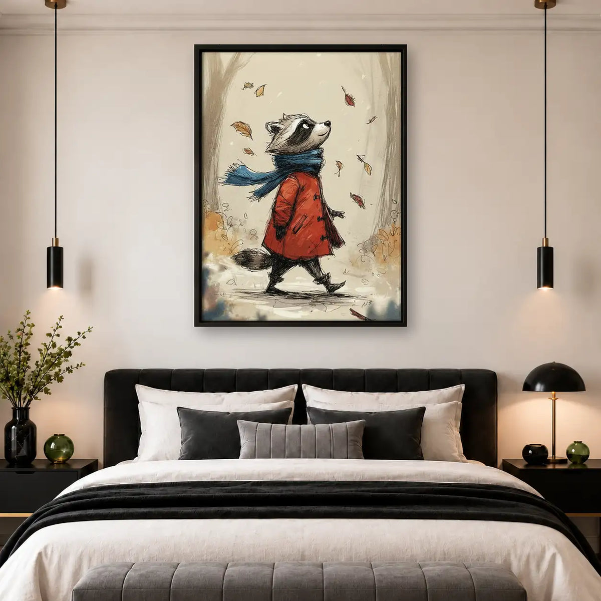 Raccoon Walking Through Autumn Wind Wall Art 4