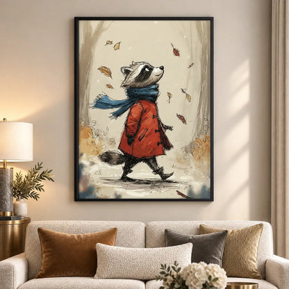 Raccoon Walking Through Autumn Wind Wall Art 5