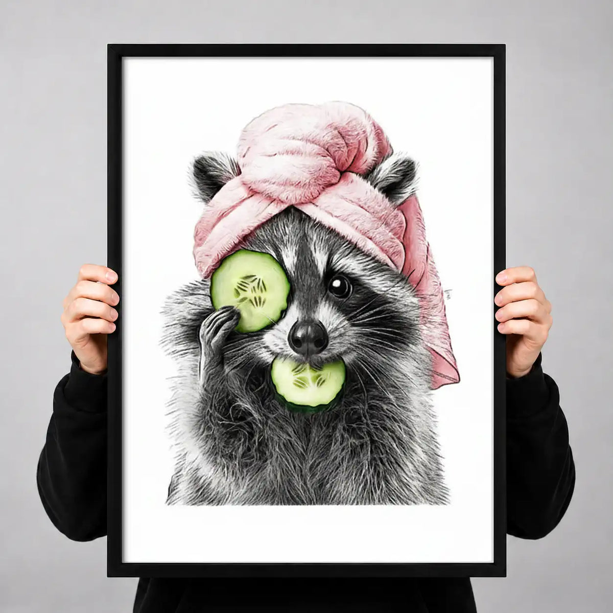 Raccoon with Pink Towel and Cucumbers Wall Art 3