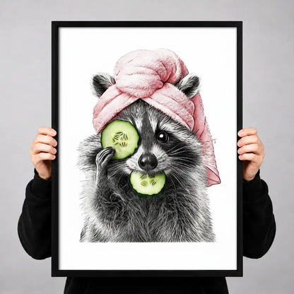 Raccoon with Pink Towel and Cucumbers Wall Art 3