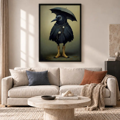 Raven Wearing Rain Cape and Umbrella Wall Art 2