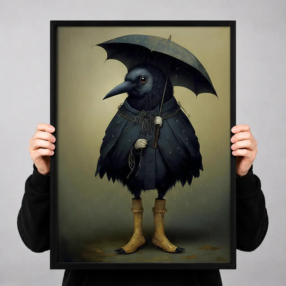 Raven Wearing Rain Cape and Umbrella Wall Art 3