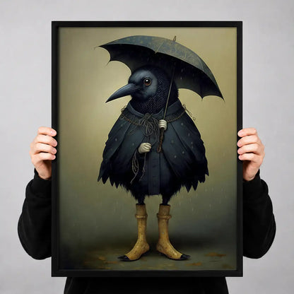 Raven Wearing Rain Cape and Umbrella Wall Art 3