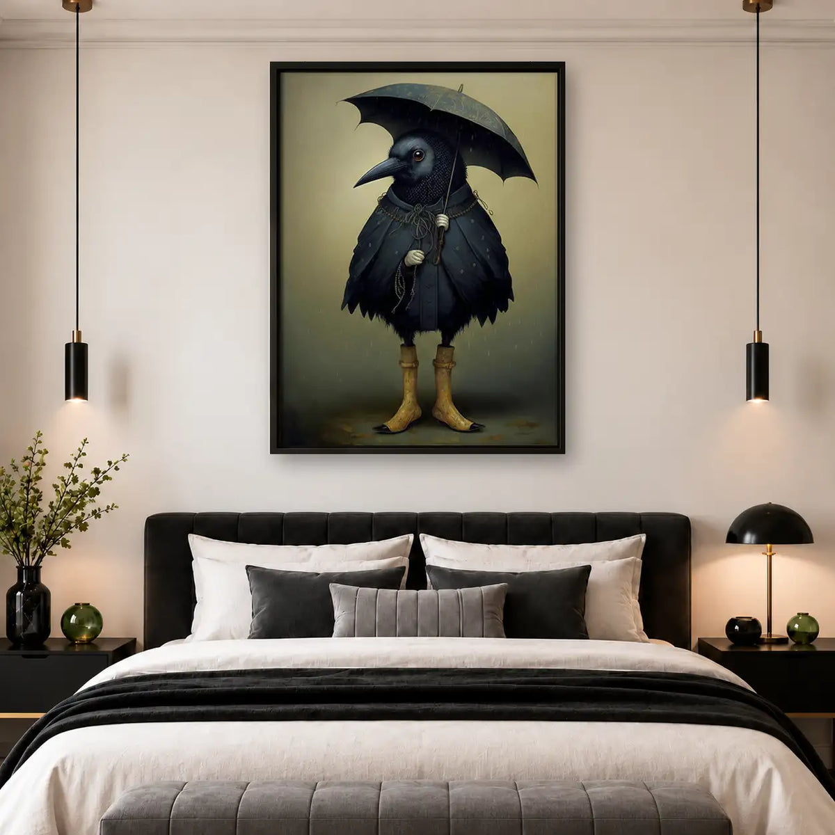 Raven Wearing Rain Cape and Umbrella Wall Art 4