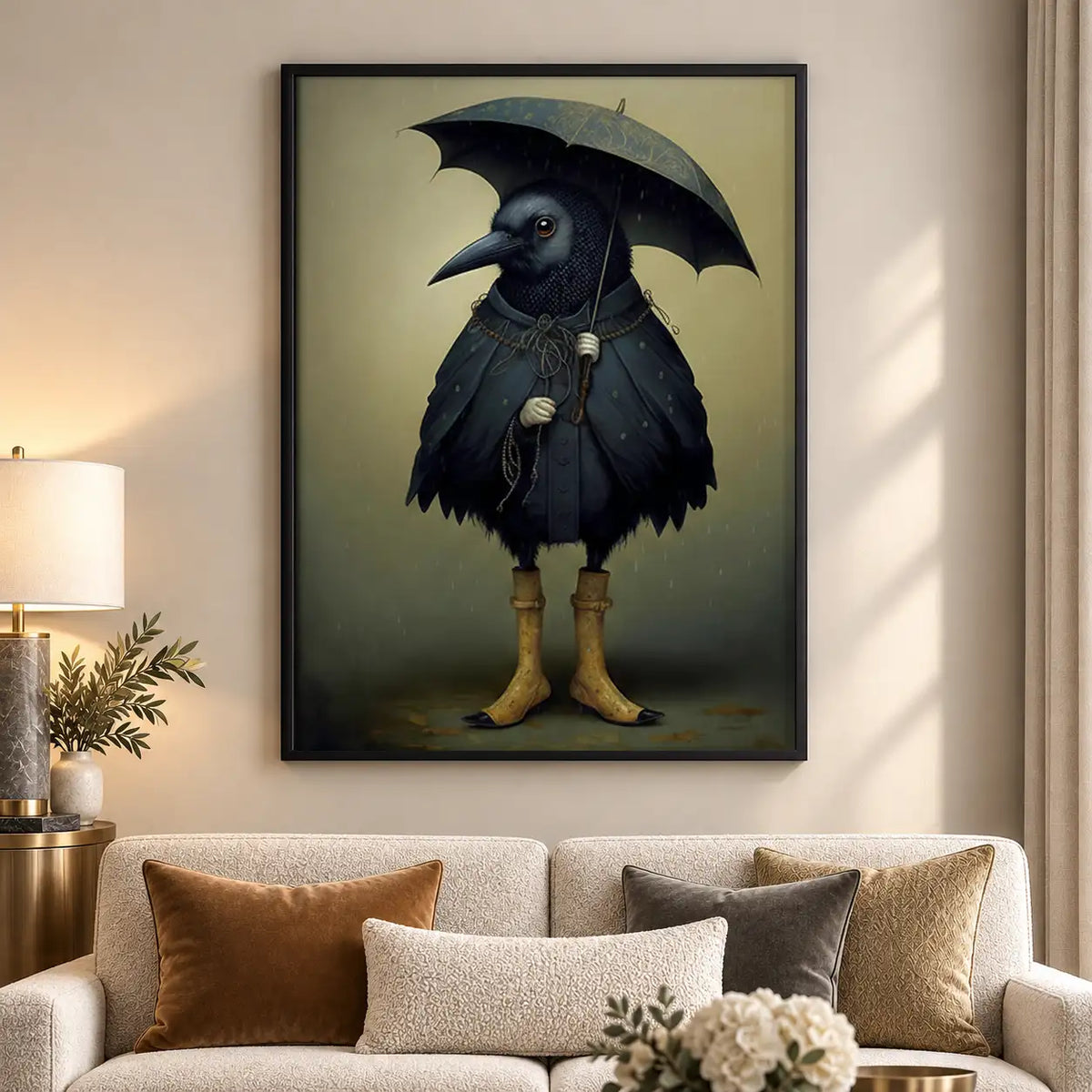Raven Wearing Rain Cape and Umbrella Wall Art 5