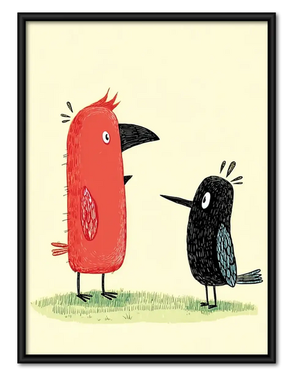 Red Bird Meets Black Bird Wall Art