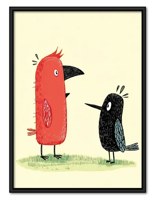 Red Bird Meets Black Bird Wall Art