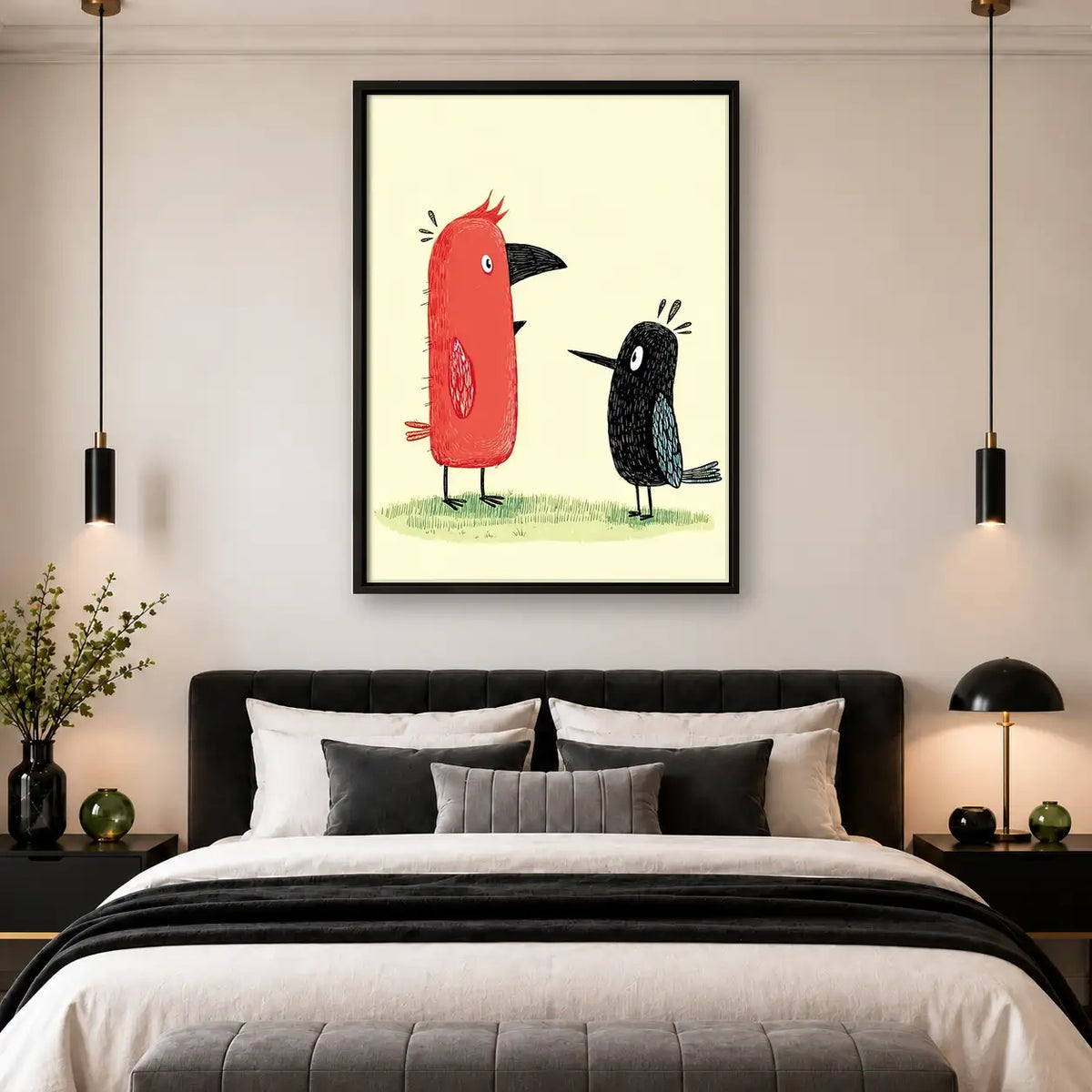 Red Bird Meets Black Bird Wall Art 4