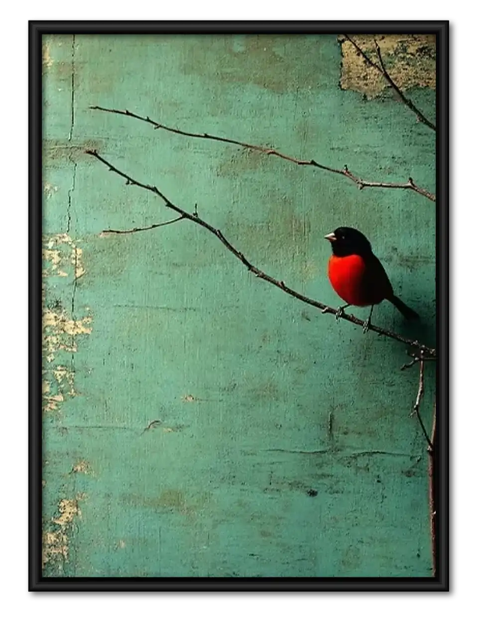Red Bird on Weathered Branch Wall Art 1