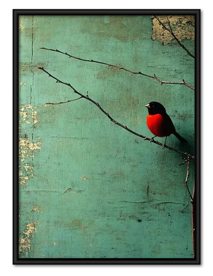 Red Bird on Weathered Branch Wall Art