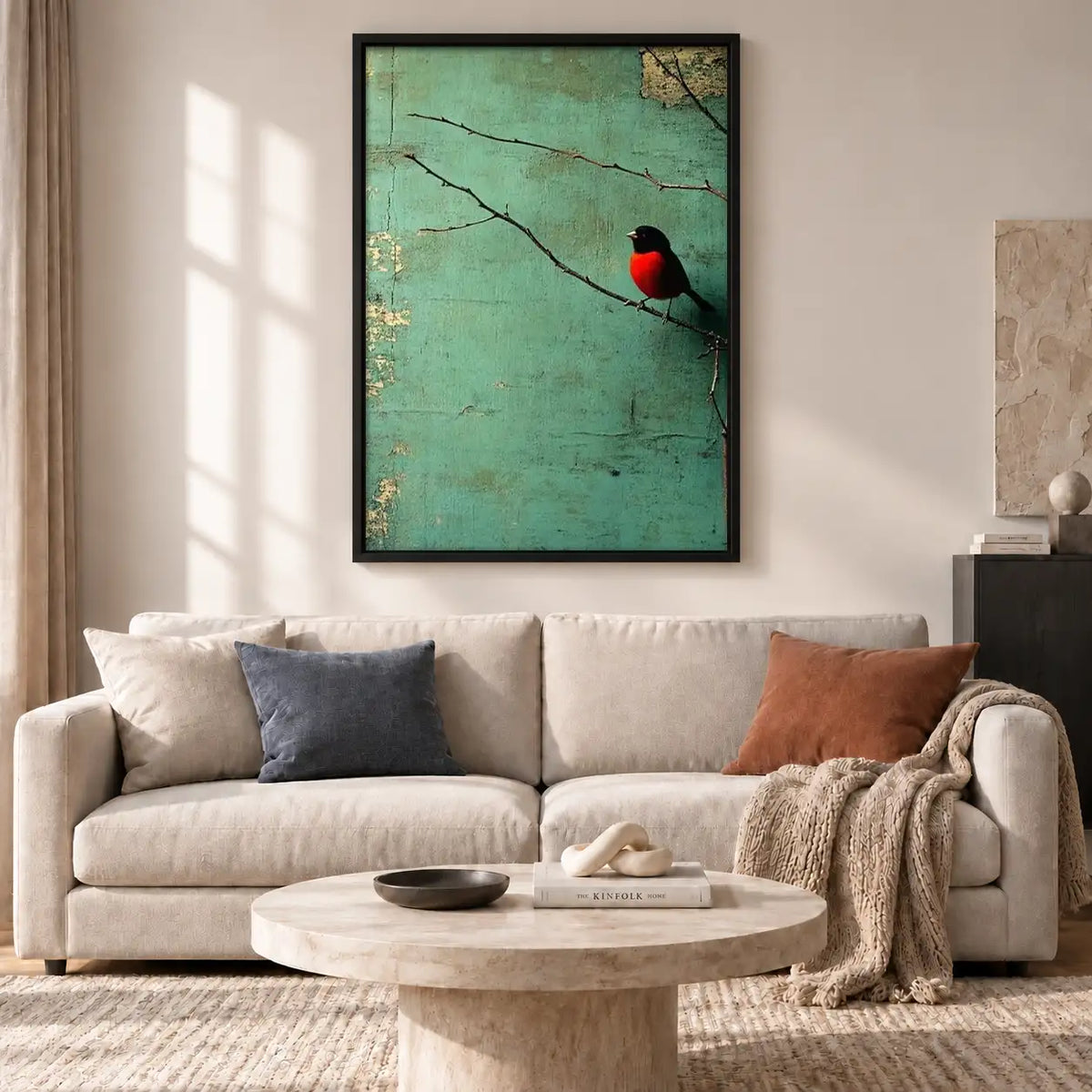 Red Bird on Weathered Branch Wall Art 2
