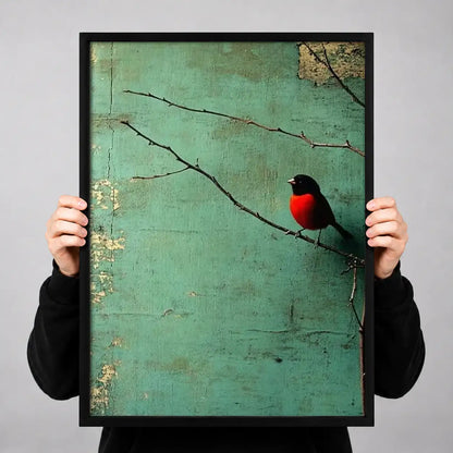 Red Bird on Weathered Branch Wall Art 3