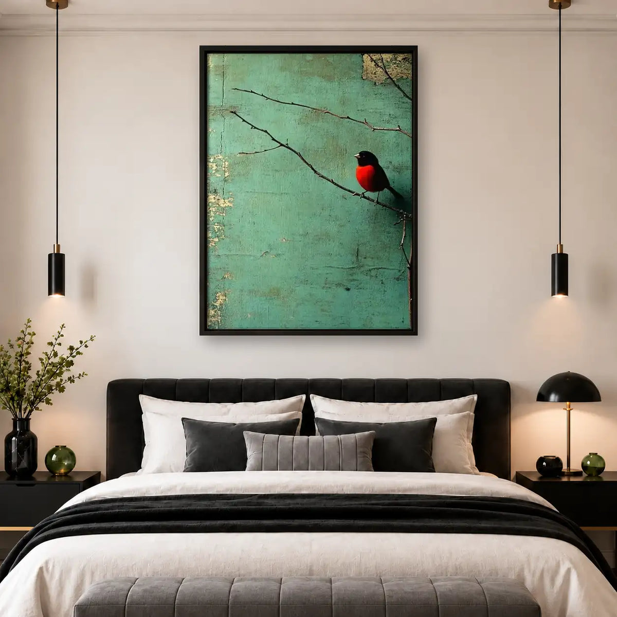 Red Bird on Weathered Branch Wall Art 4