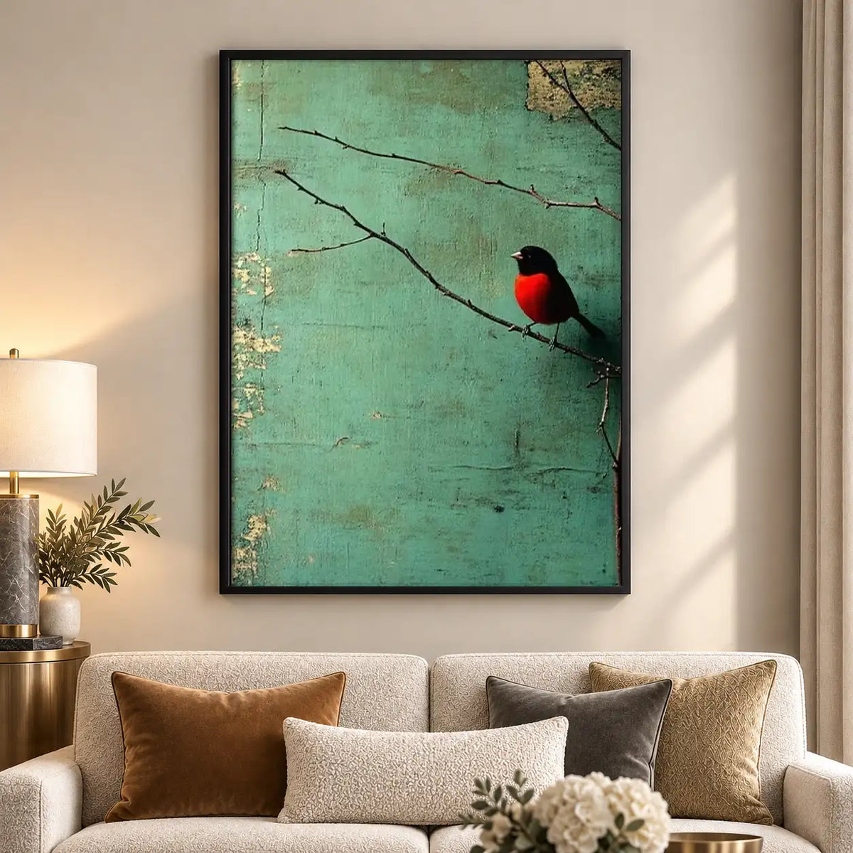 Red Bird on Weathered Branch Wall Art 5