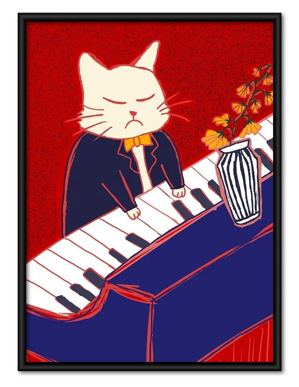 Red Cat Playing Accordion and Piano Wall Art 1