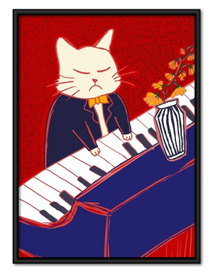 Red Cat Playing Accordion and Piano Wall Art