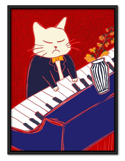 Red Cat Playing Accordion and Piano Wall Art