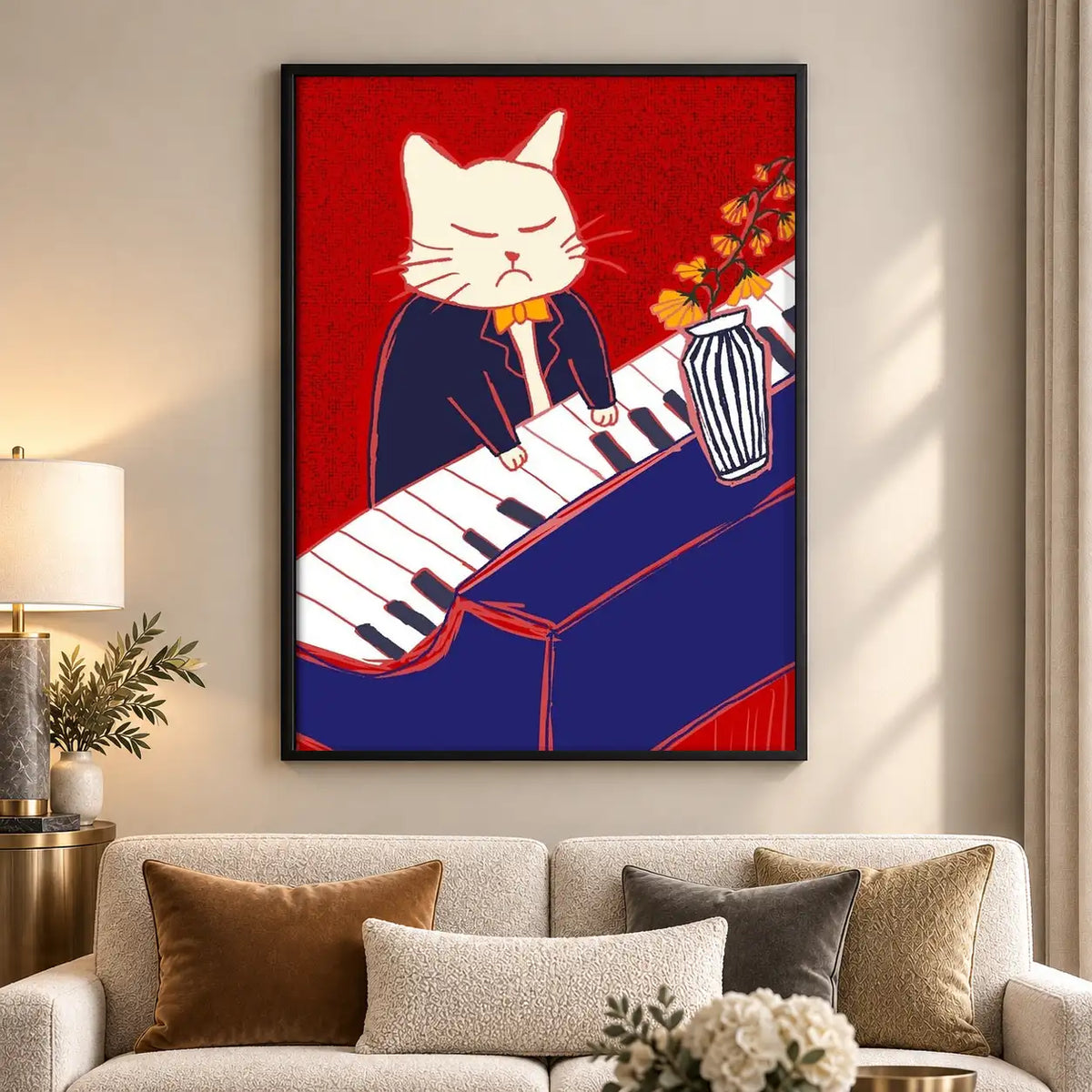 Red Cat Playing Accordion and Piano Wall Art 5