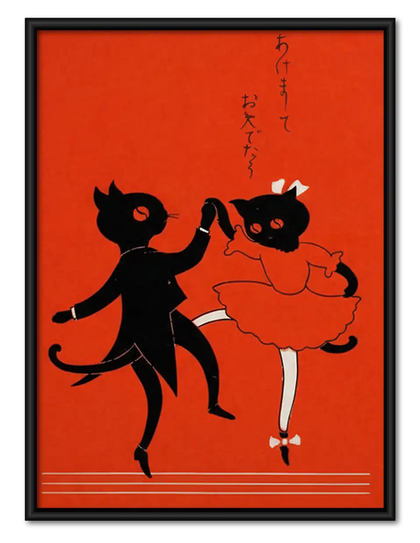Red Dog and Black Cat Dancing Wall Art