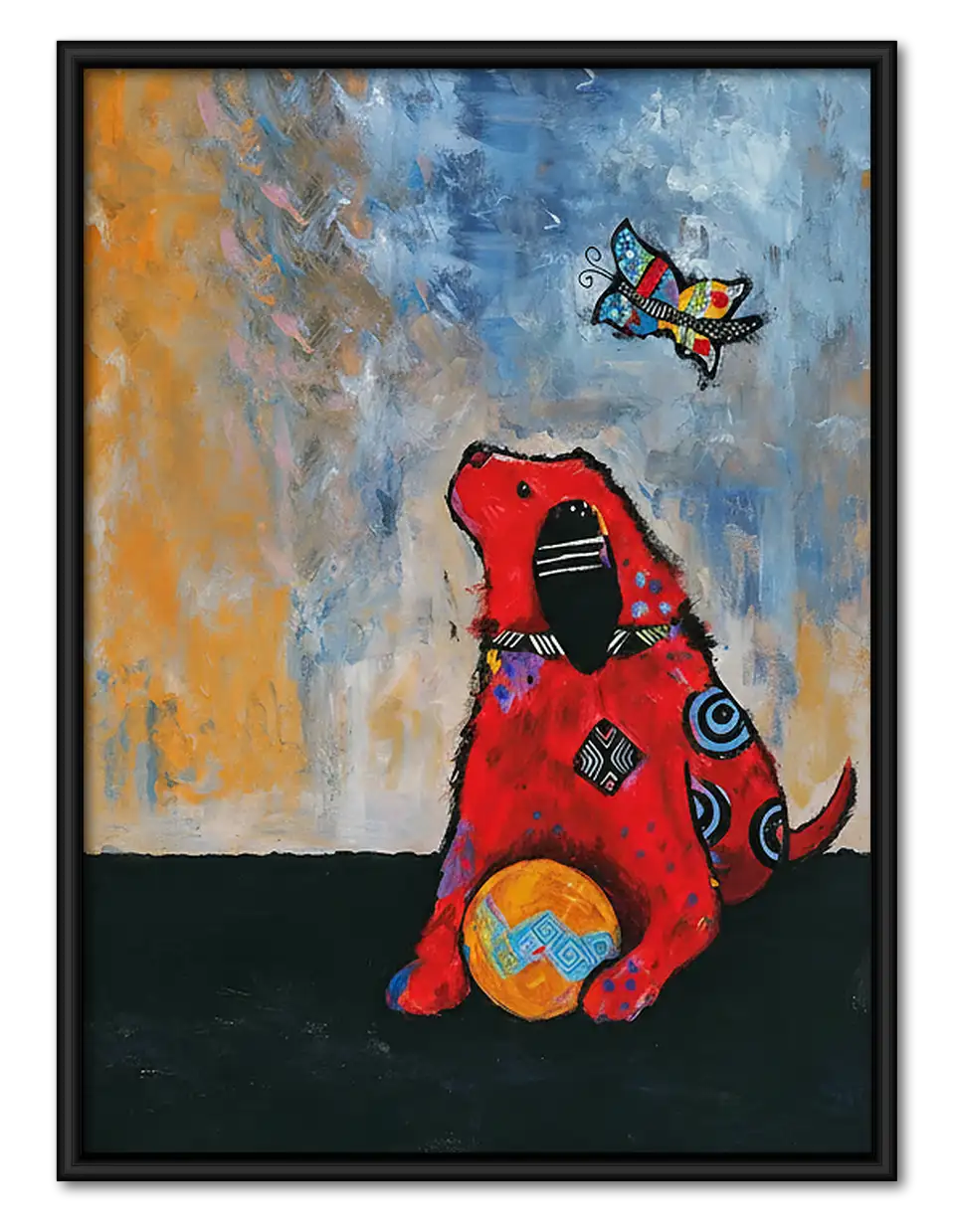 Red Dog Watching Butterfly Wall Art 1
