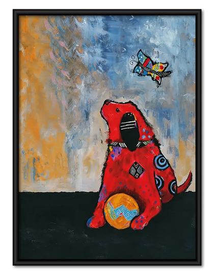 Red Dog Watching Butterfly Wall Art