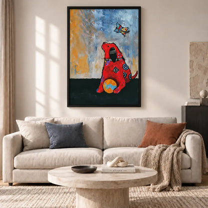 Red Dog Watching Butterfly Wall Art 2