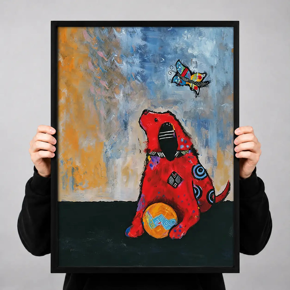 Red Dog Watching Butterfly Wall Art 3