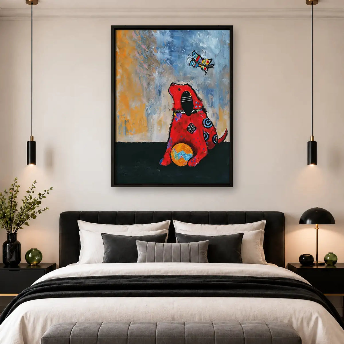 Red Dog Watching Butterfly Wall Art 4