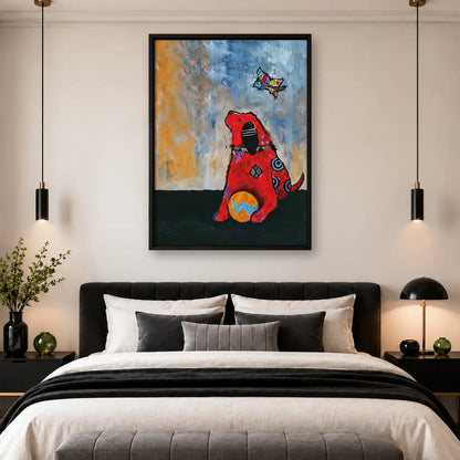 Red Dog Watching Butterfly Wall Art 4