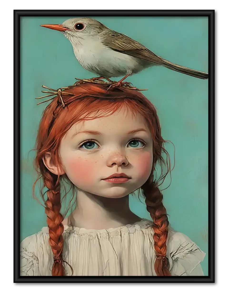 Red-Haired Girl with Bird Wall Art 1