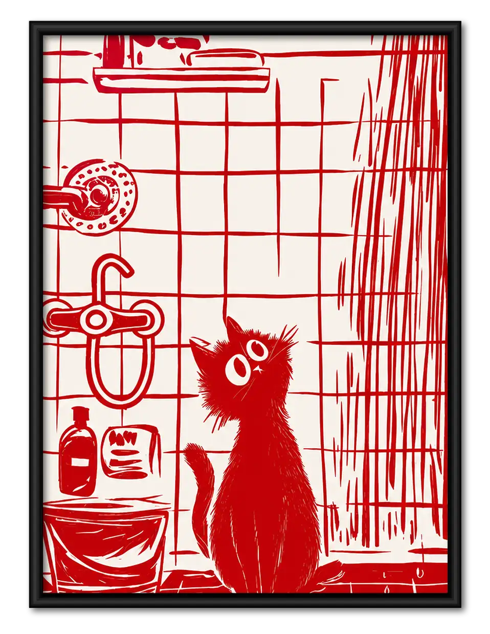 Red Line Cat in Kitchen Wall Art 1