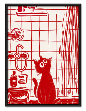 Red Line Cat in Kitchen Wall Art