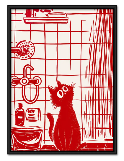 Red Line Cat in Kitchen Wall Art
