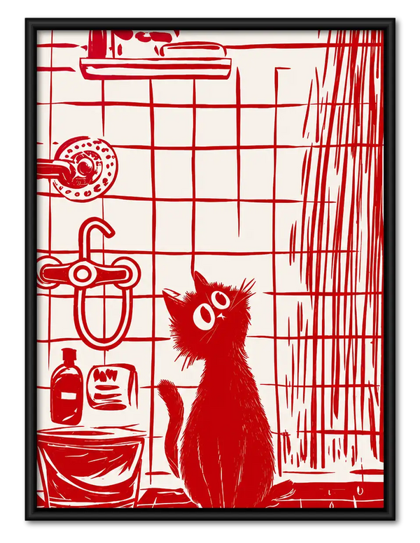 Red Line Cat in Kitchen Wall Art
