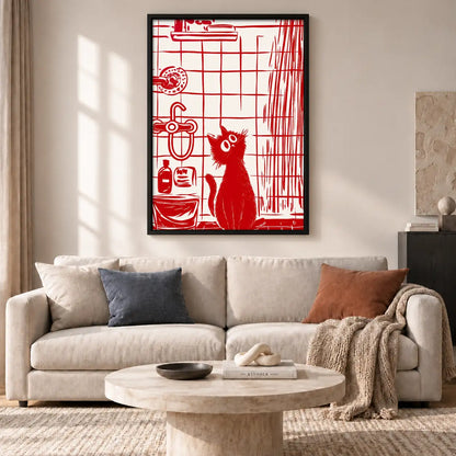 Red Line Cat in Kitchen Wall Art 2