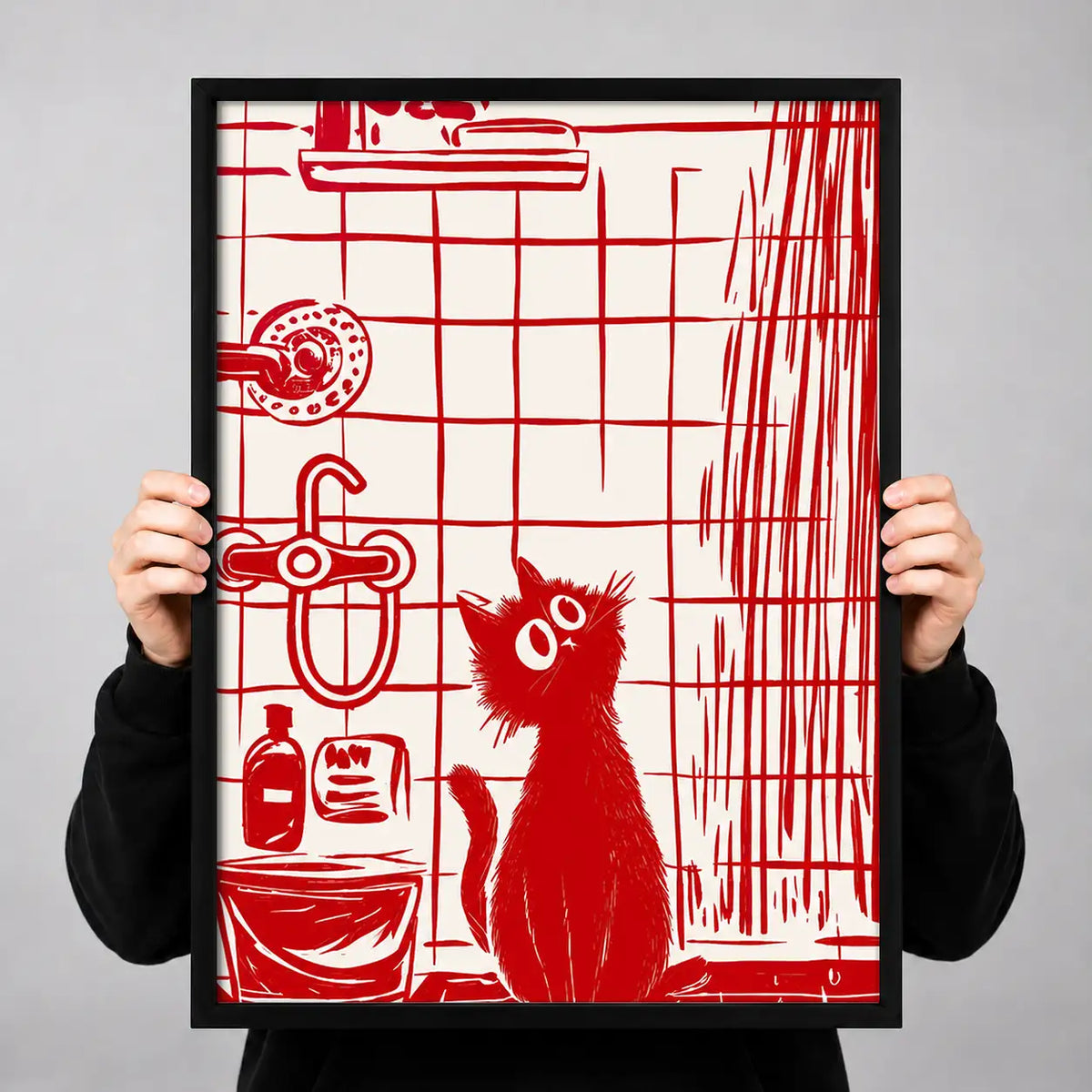Red Line Cat in Kitchen Wall Art 3