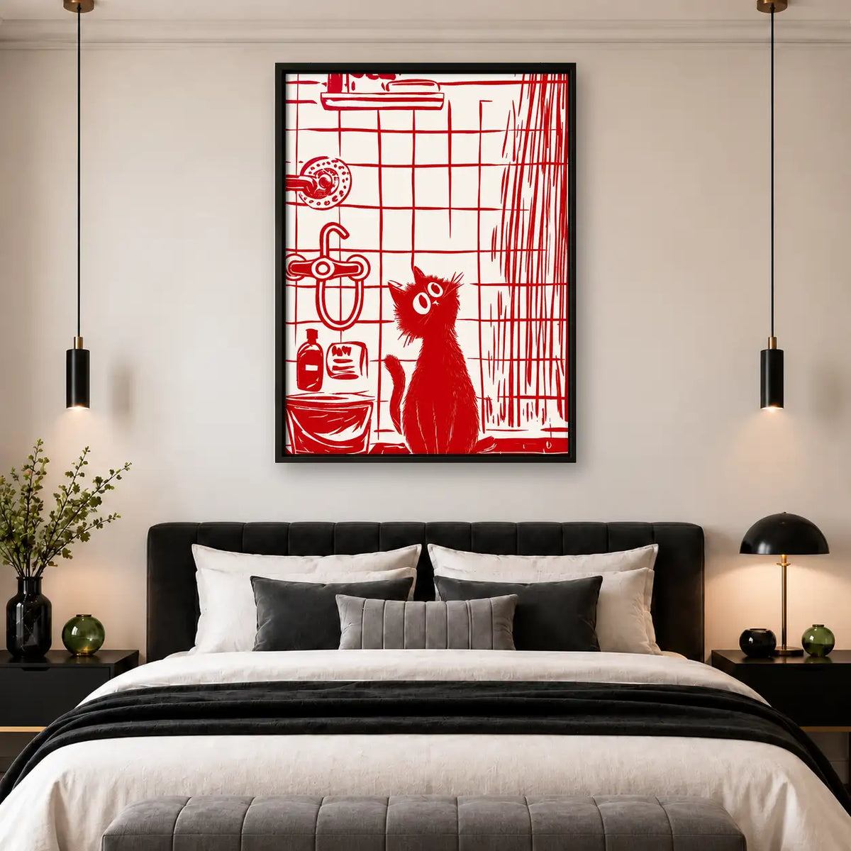 Red Line Cat in Kitchen Wall Art 4