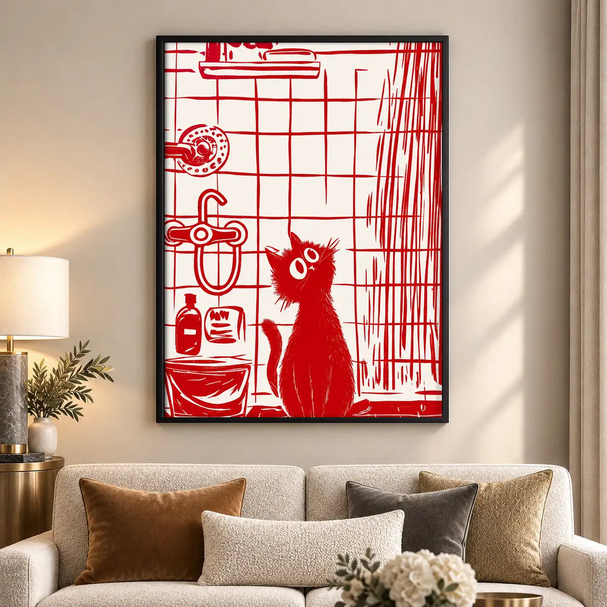 Red Line Cat in Kitchen Wall Art 5
