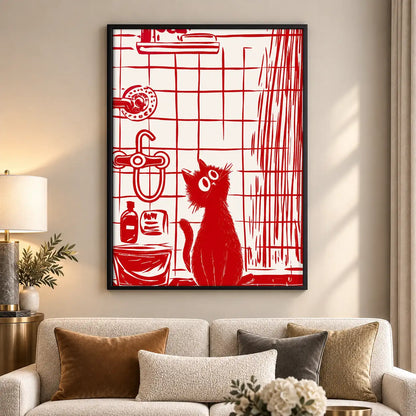 Red Line Cat in Kitchen Wall Art 5
