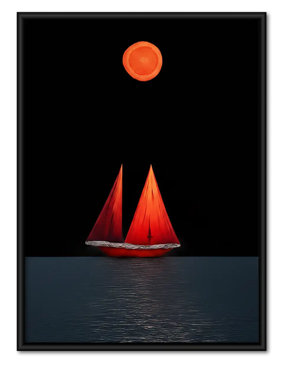 Red Sailboat Under Orange Moon Wall Art 1
