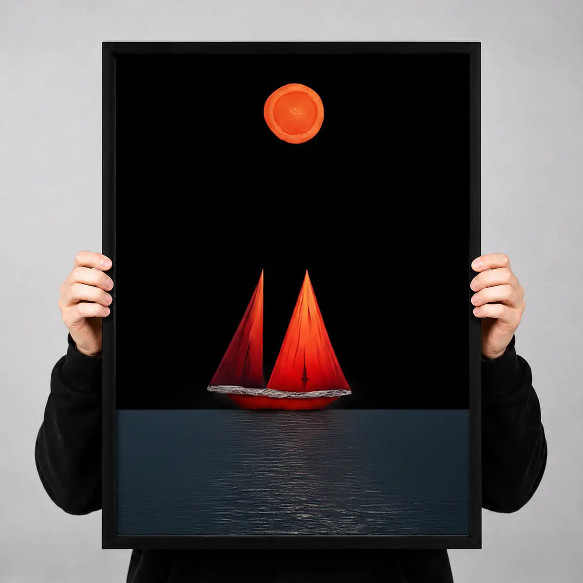 Red Sailboat Under Orange Moon Wall Art 3